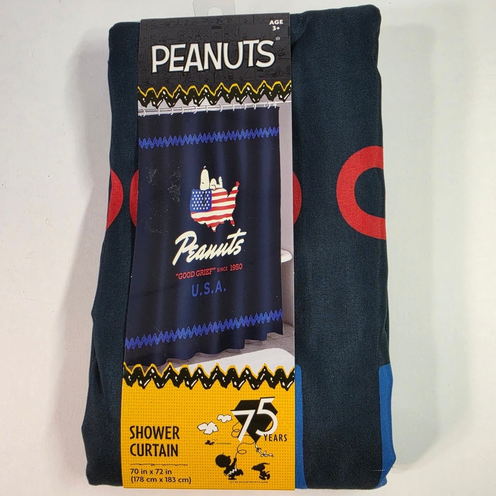 Peanuts Snoopy Shower Curtain Navy Blue Patriotic 75th Anniversary USA 70x72